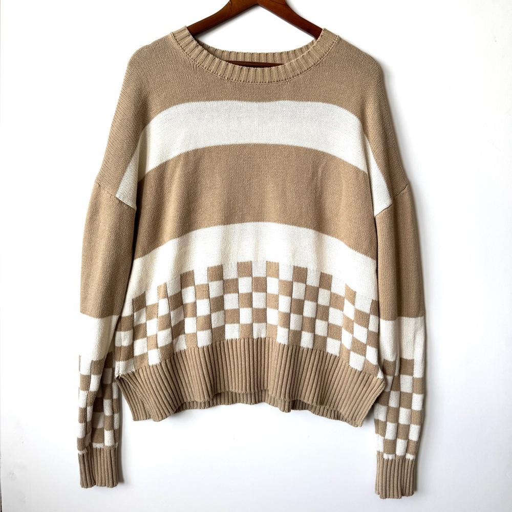 Beach Riot Anthropologie Callie colorblock checkered stripe oversized sweater - Picture 3 of 9